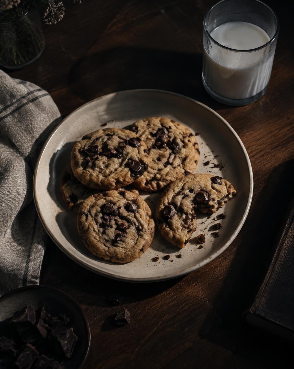 Gluten-free almond flour chocolate chip cookies on a ceramic plate